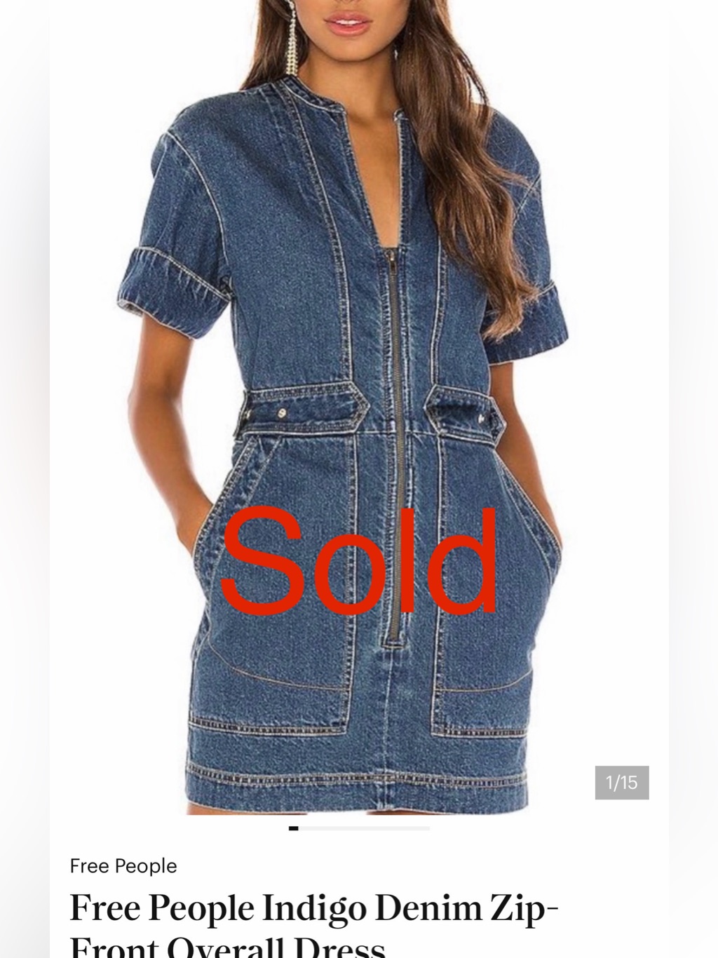 Free People Indigo Denim Zip-Front Overall Dress